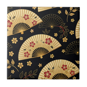 Azulejo De Cerâmica Leque de Ouro Japonês Padrão Sakura