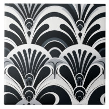 Leques Art Déco Escamados Preto e Branco