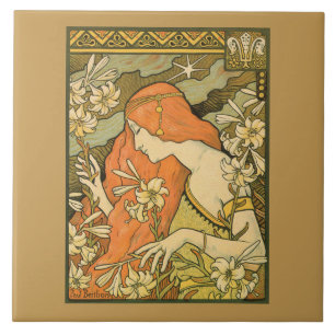Azulejo De Cerâmica L'Ermitage Mulher Nouveau em Campo de Flor