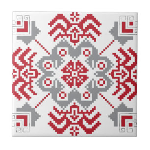 Azulejo De Cerâmica Letão Auseklis Folk — medalhão geométrico