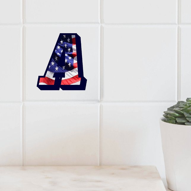 Azulejo De Cerâmica Letra americana Flag "A" Large Photo Cerâmica Azul (American Flag Letter A Large Photo Ceramic Tile Cover)