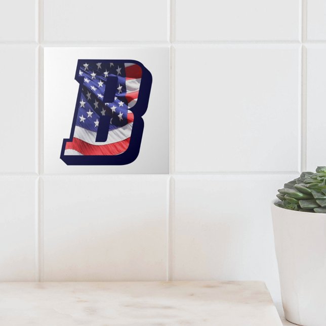 Azulejo De Cerâmica Letra americana Flag "B" Large Photo Cerâmica Azul (American Flag Letter B Large Photo Decorative Ceramic Tile)