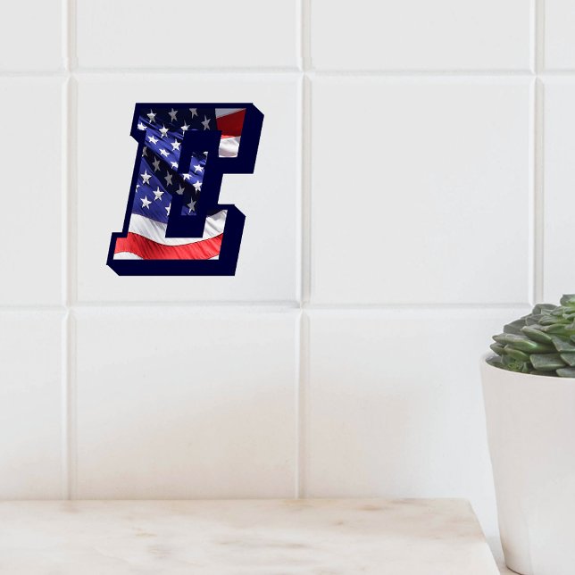 Azulejo De Cerâmica Letra americana Flag "E" Large Photo Cerâmica Azul (American Flag Letter "E" Large Photo Ceramic Tile)