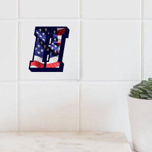Azulejo De Cerâmica Letra americana Flag "H" Large Photo Cerâmica Azul