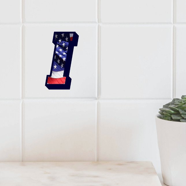 Azulejo De Cerâmica Letra americana Flag "I" Large Photo Cerâmica Azul (American Flag Letter "I" Large Photo Ceramic Tile)