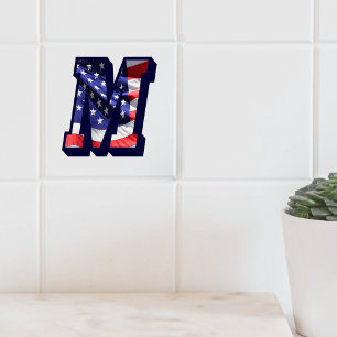 Azulejo De Cerâmica Letra americana Flag "M" Large Photo Cerâmica Azu