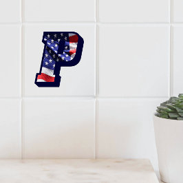 Azulejo De Cerâmica Letra americana Flag "P" Large Photo Cerâmica Azul