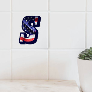 Azulejo De Cerâmica Letra americana Flag "S" Large Photo Cerâmica Azu