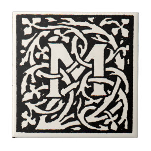 Azulejo De Cerâmica Letra Art Nouveau Monograma M Antigo