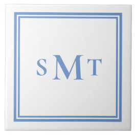 Azulejo De Cerâmica Letra azul e branca três letras monograma