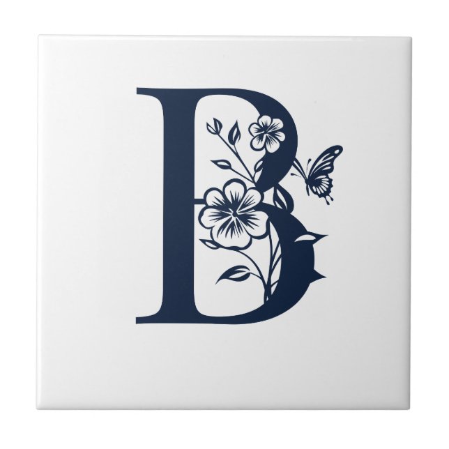 Azulejo De Cerâmica letra B de convite azul simples (Frente)