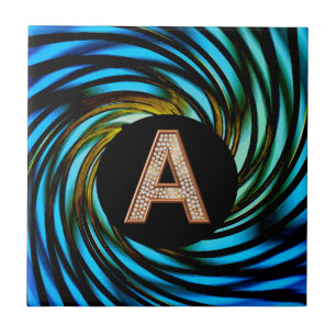 Azulejo De Cerâmica Letra Bling Dourada A espiral Teal