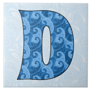 Azulejo De Cerâmica Letra D - Azulejo de 6 polegadas com Paisley Azul