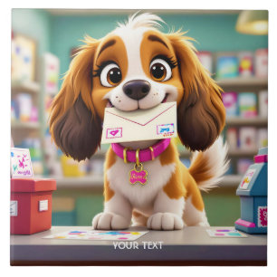 Azulejo De Cerâmica Letra de Posto Fantasy Cute Dog