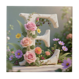 Azulejo De Cerâmica Letra E Monograma de Jardim Floral Branco