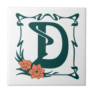 Azulejo De Cerâmica Letra extravagante D do nouveau da arte do vintage