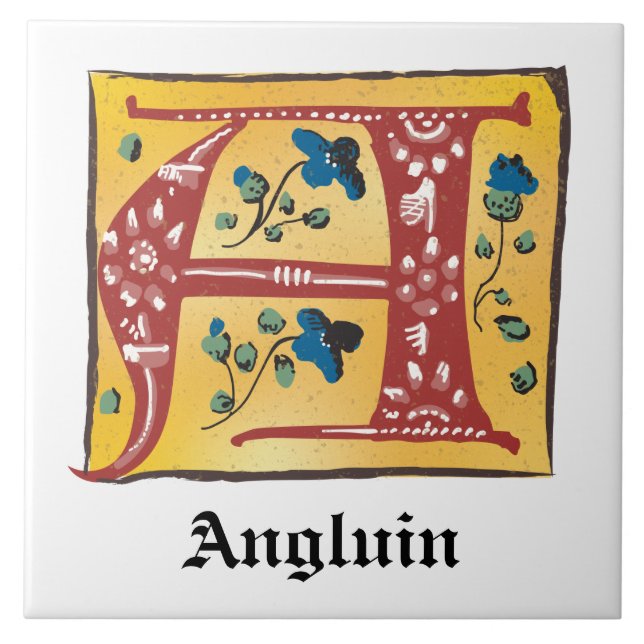 Azulejo De Cerâmica Letra Floral Iluminada Medieval A Monograma (Frente)