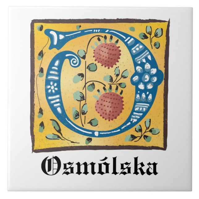 Azulejo De Cerâmica Letra Floral Iluminada Medieval O Monograma (Frente)