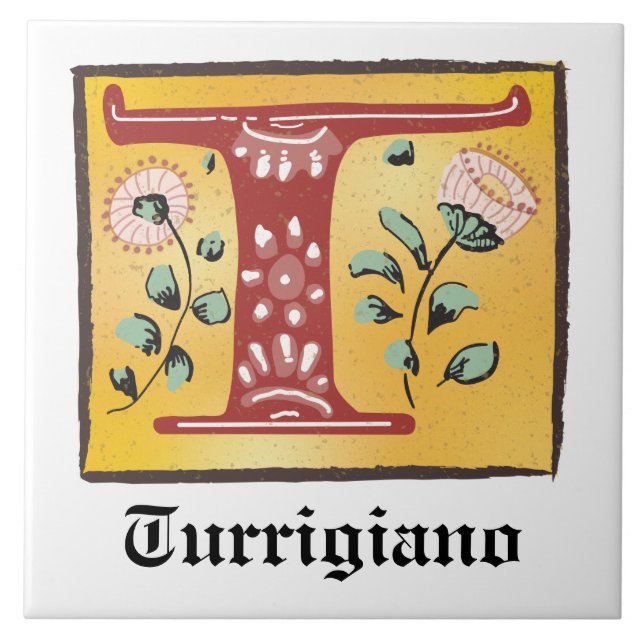 Azulejo De Cerâmica Letra Floral Iluminada Medieval T Monograma (Frente)