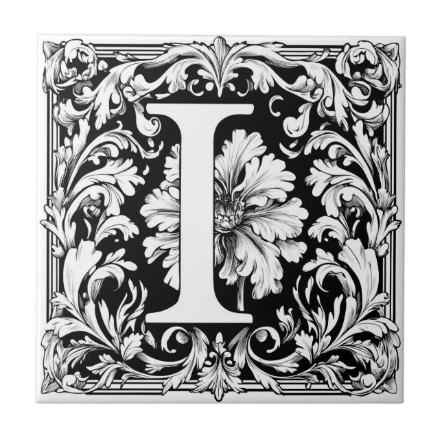 Azulejo De Cerâmica Letra iluminada medieval I (Frente)