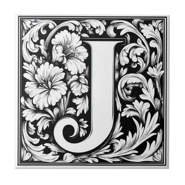 Azulejo De Cerâmica Letra Iluminada Medieval J (Frente)