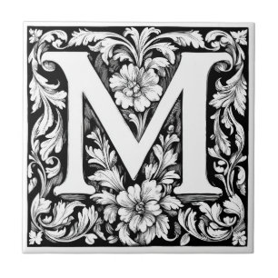 Azulejo De Cerâmica Letra iluminada medieval M
