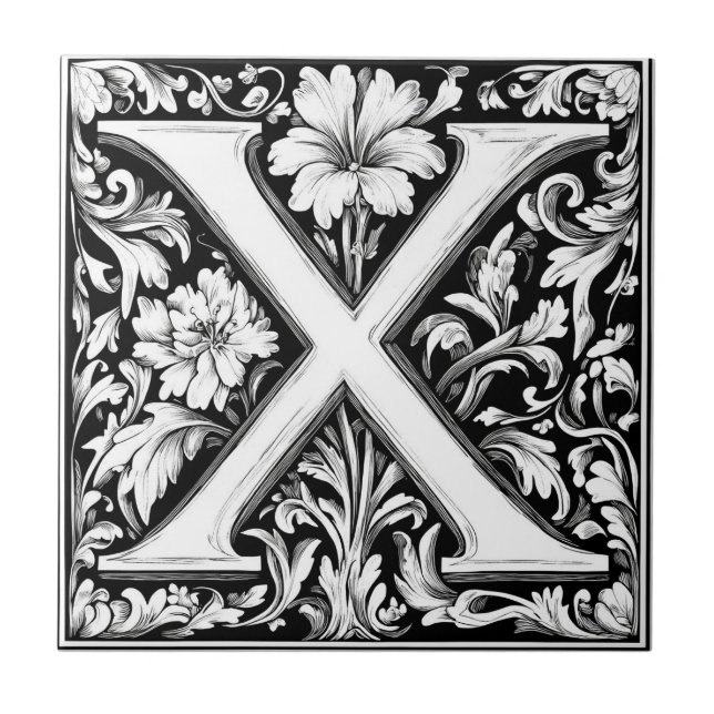 Azulejo De Cerâmica Letra iluminada medieval X (Frente)