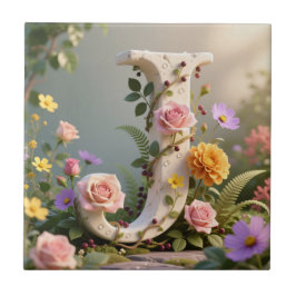 Azulejo De Cerâmica Letra J Monograma Jardim Floral Branco