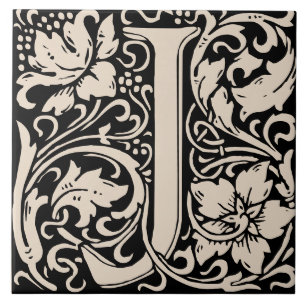 Azulejo De Cerâmica Letra J Monogramada em Arte Nova de William Morris