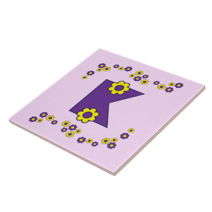 Azulejo De Cerâmica Letra K no monograma do roxo de Flores