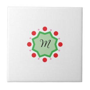 Azulejo De Cerâmica Letra M de Monograma Elegante – Emblema Verde com