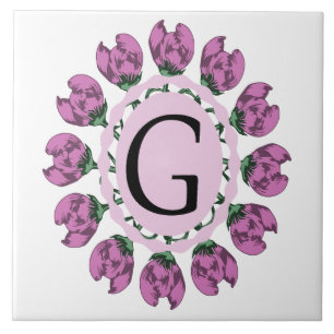 Azulejo De Cerâmica Letra maiúscula G monograma floral