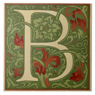 Azulejo De Cerâmica Letra Monograma de William Morris B Floral Vermelh