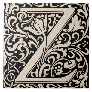 Azulejo De Cerâmica Letra Monograma Z de William Morris Artes e Ofício