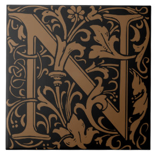 Azulejo De Cerâmica Letra N Monogramada Art Nouveau William Morris