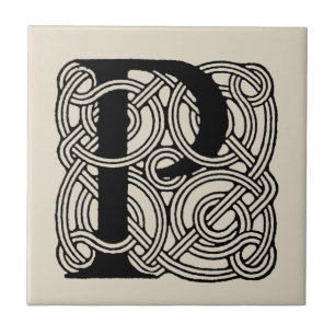 Azulejo De Cerâmica Letra P Vintage Celtic Knot Monograma
