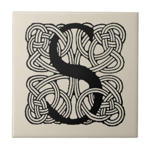 Azulejo De Cerâmica Letra S Vintage Celtic Knot Monograma
