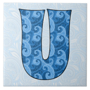 Azulejo De Cerâmica Letra U - Azulejo de 6 polegadas com Paisley Azul 