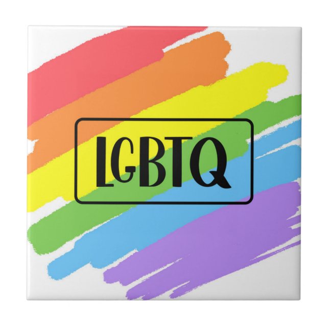 Azulejo De Cerâmica LGBTQ Brushstrokes Arco-Íris (Frente)