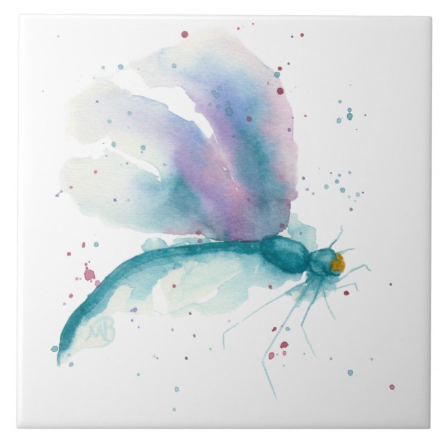 Azulejo De Cerâmica Libélula de turquesa (Frente)