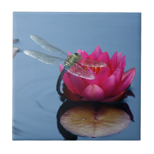Azulejo De Cerâmica Libélula na flor de Lotus