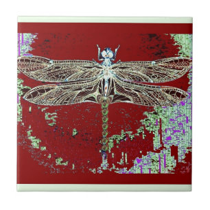 Azulejo De Cerâmica Libélula verde da asa do laço por Sharles