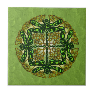 Azulejo De Cerâmica Libélulas celtas da arte - verde