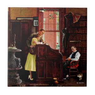 Azulejo De Cerâmica Licença de casamento de Norman Rockwell