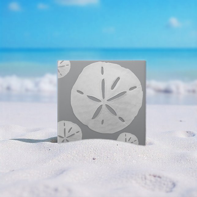 Azulejo De Cerâmica Light Gray & White Tropical Beach Sand Dollar (Criador carregado)