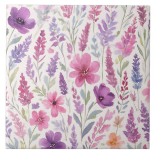 Azulejo De Cerâmica Lila-rosa-romântica Pastel Botânica Primavera Mead