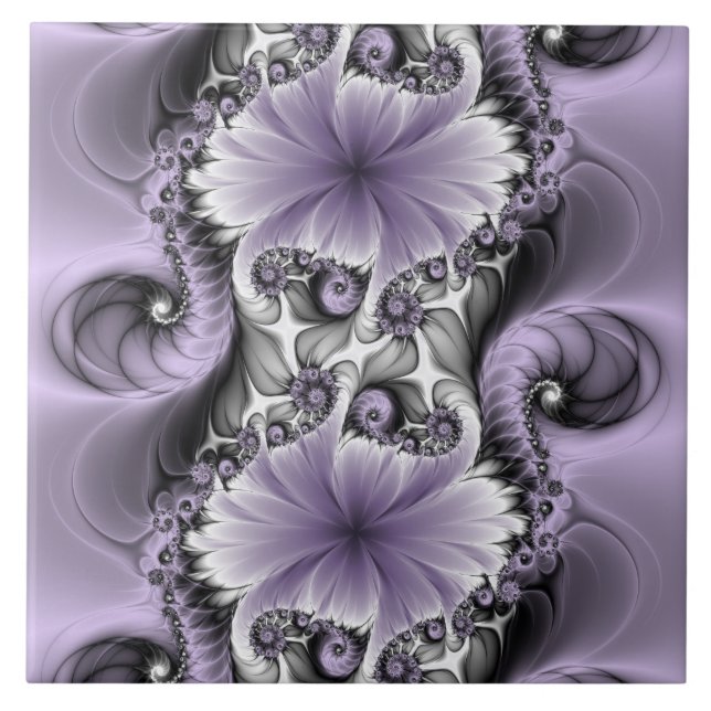 Azulejo De Cerâmica Lilac Illusion Abstrato Floral Fractal Art Fantasy (Frente)
