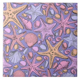 Azulejo De Cerâmica Lilac Seashell & Star Bathroom Art