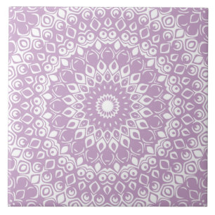 Azulejo De Cerâmica Lilac sobre Mandala Branco Caleidoscópio Medalhão