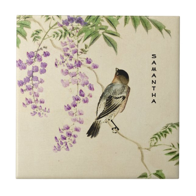 Azulejo de cerâmica Lilac Sparrow japonês (Frente)